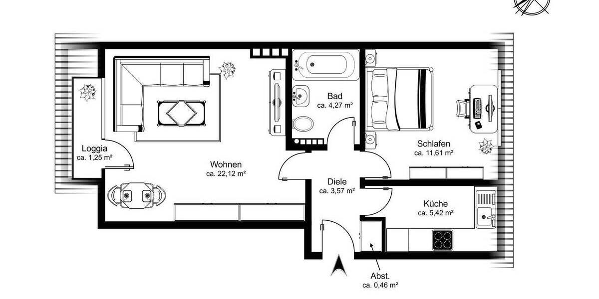 Etagenwohnung Hamburg Wandsbek - 2 Zimmer, 49 m&sup2;, 239.000&euro; | Angebot:26556367