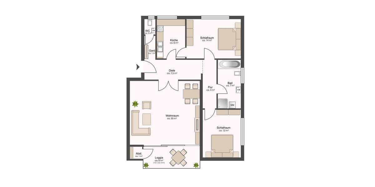 Gut aufgeteilte 3-Zimmer-Wohnung in der Endetage mit großem Balkon! 3 zimmer