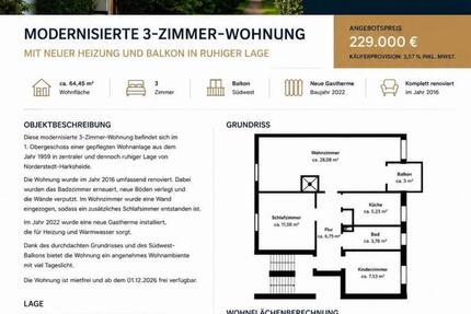 Wohnung Quickborn Friedrichsgabe - 3 Zimmer, 64 m&sup2;, 229.000&euro; | Angebot:26901080