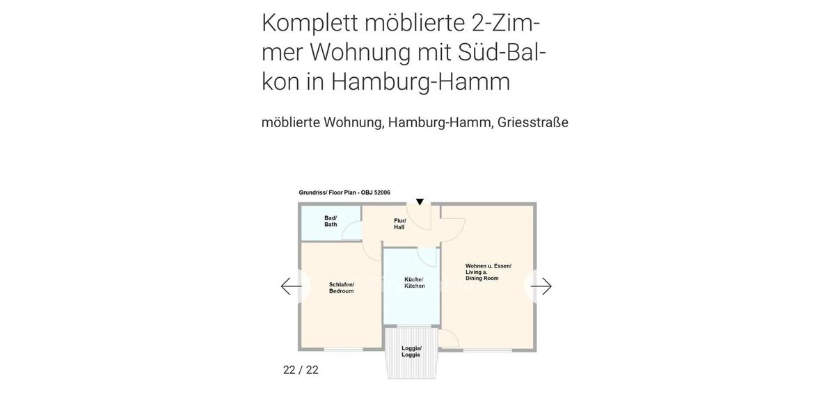 Etagenwohnung Hamburg Borgfelde - 2 Zimmer, 49 m&sup2;, 1.200&euro; | Angebot:26398673