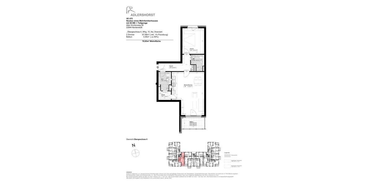 Etagenwohnung Norderstedt Friedrichsgabe - 2 Zimmer, 71 m&sup2;, 1.180&euro; | Angebot:26180025