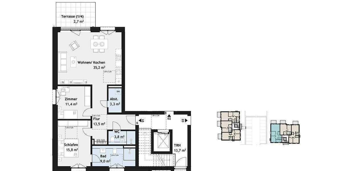 Terrassenwohnung Hamburg Poppenbüttel - 3 Zimmer, 94 m&sup2;, 676.900&euro; | Angebot:26616776