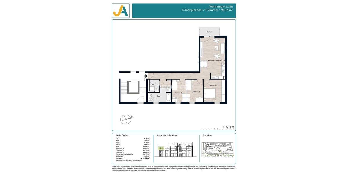 Etagenwohnung Hamburg Jenfeld - 4 Zimmer, 98 m&sup2;, 1.629&euro; | Angebot:24782009