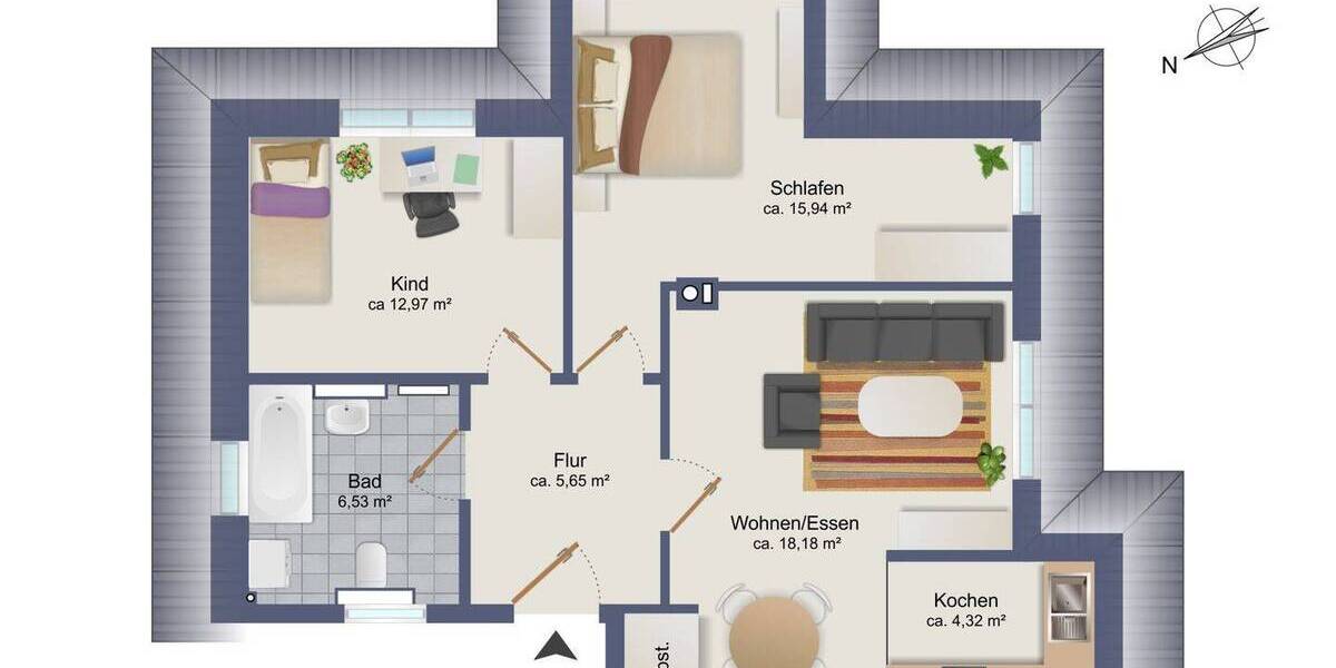 Etagenwohnung Hamburg / Duvenstedt Duvenstedt - 3 Zimmer, 61 m&sup2;, 276.000&euro; | Angebot:26388817