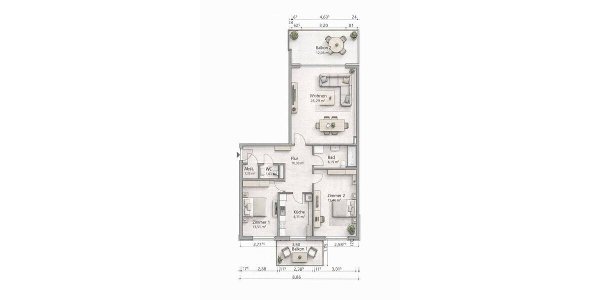 Etagenwohnung Hamburg Lokstedt - 3 Zimmer, 92 m&sup2;, 649.000&euro; | Angebot:26912455