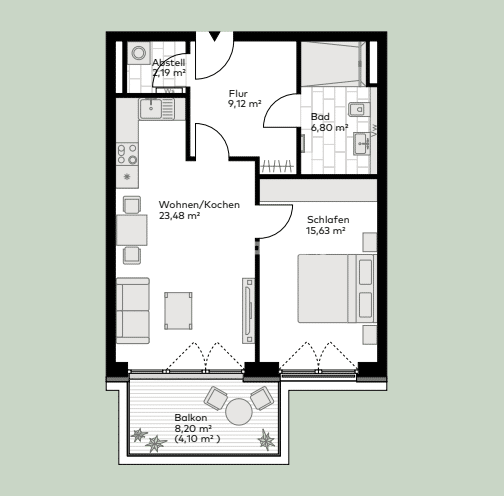 Etagenwohnung Pinneberg - 2 Zimmer, 60 m&sup2;, 1.249&euro; | Angebot:26260902