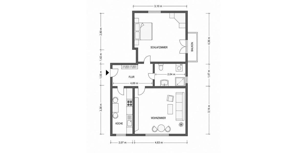 Hochparterre Hamburg Barmbek-Süd - 2 Zimmer, 50 m&sup2;, 270.000&euro; | Angebot:26739291
