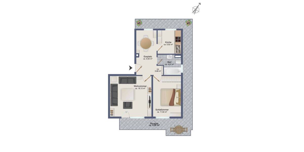 Etagenwohnung Hamburg Rahlstedt - 2 Zimmer, 59 m&sup2;, 269.000&euro; | Angebot:26627391