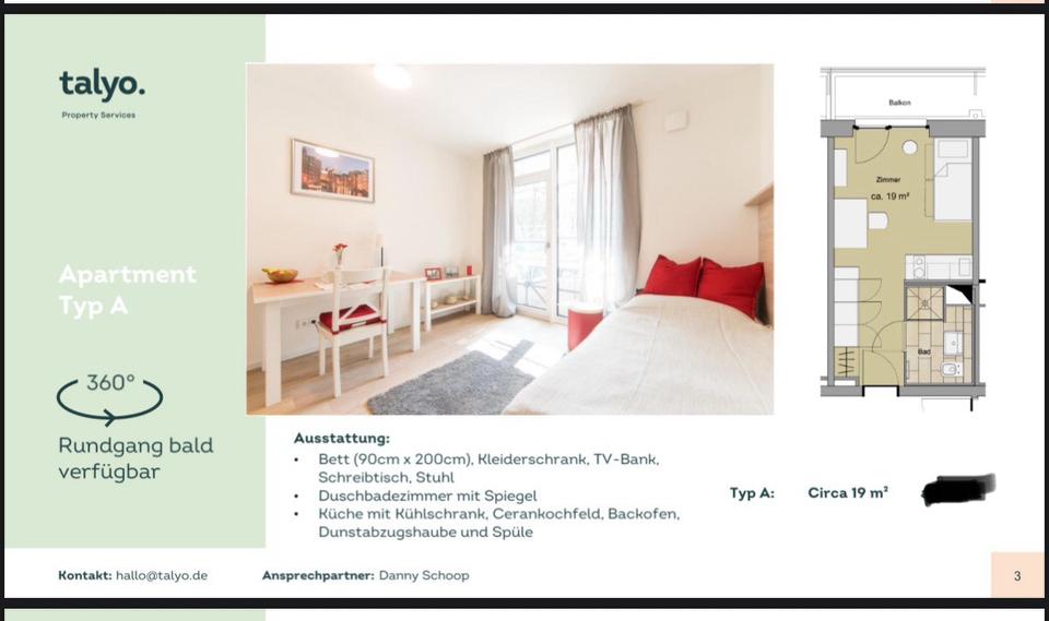 Etagenwohnung Hamburg Hamburg-Mitte - 1 Zimmer, 19 m&sup2;, 875&euro; | Angebot:25173027