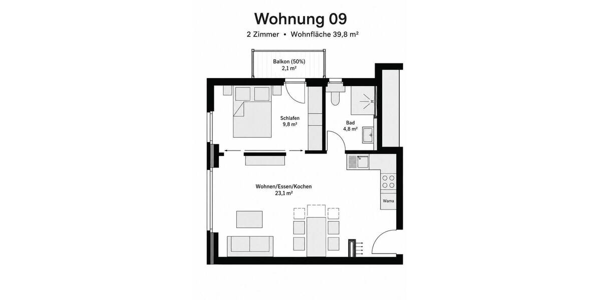 Etagenwohnung Hamburg Rahlstedt Rahlstedt - 2 Zimmer, 41 m&sup2;, 1.150&euro; | Angebot:26909022