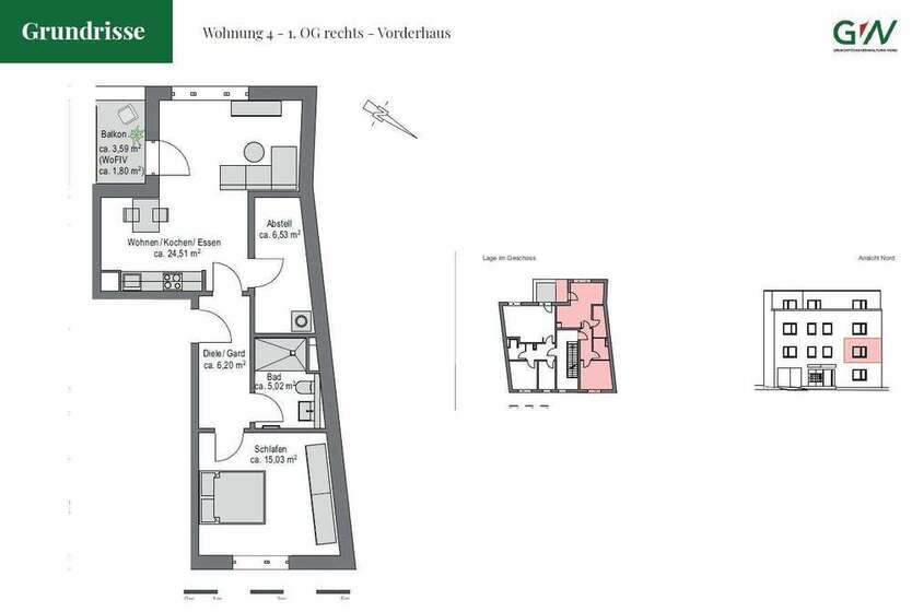Wohnung zum Mieten in Hamburg 1.125 € 60.63 m²