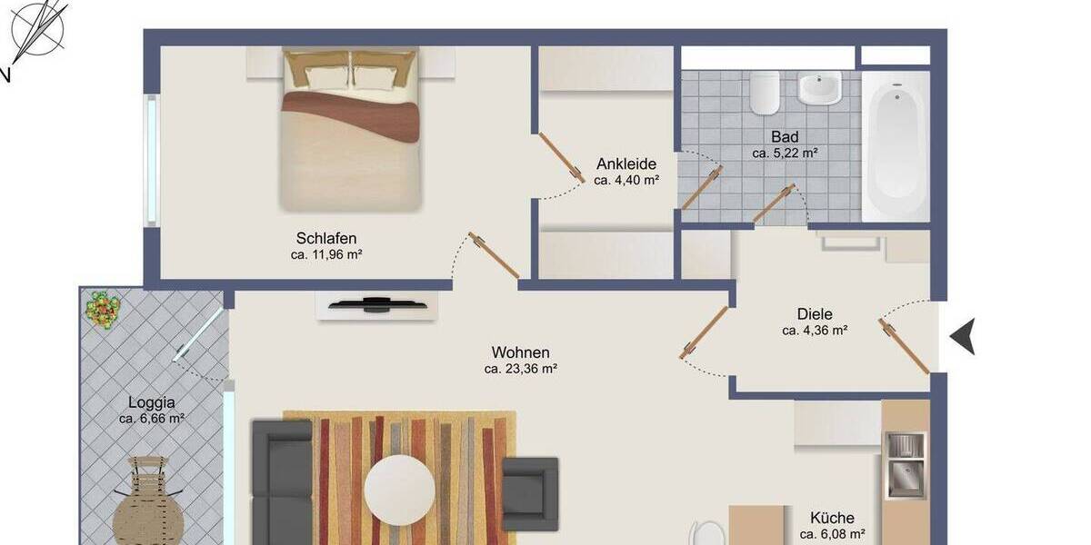 Etagenwohnung Hamburg / Farmsen-Berne Farmsen-Berne - 2 Zimmer, 59 m&sup2;, 230.000&euro; | Angebot:26105719