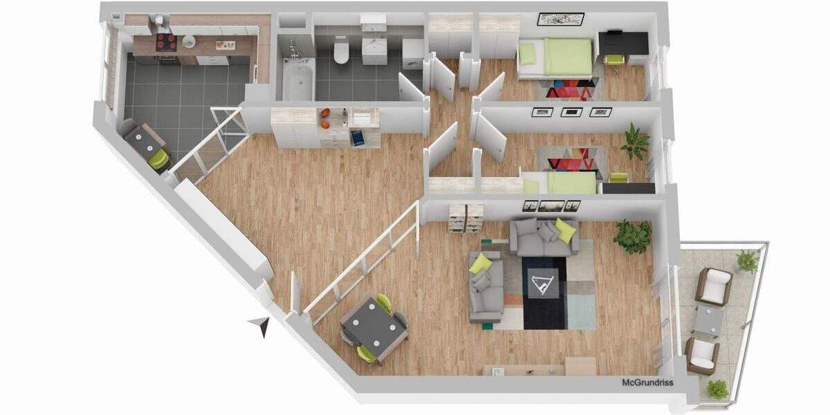 Große 1 22-Zimmer-Wohnung mit Balkon, Einbauküche und Vollbad! 3 zimmer