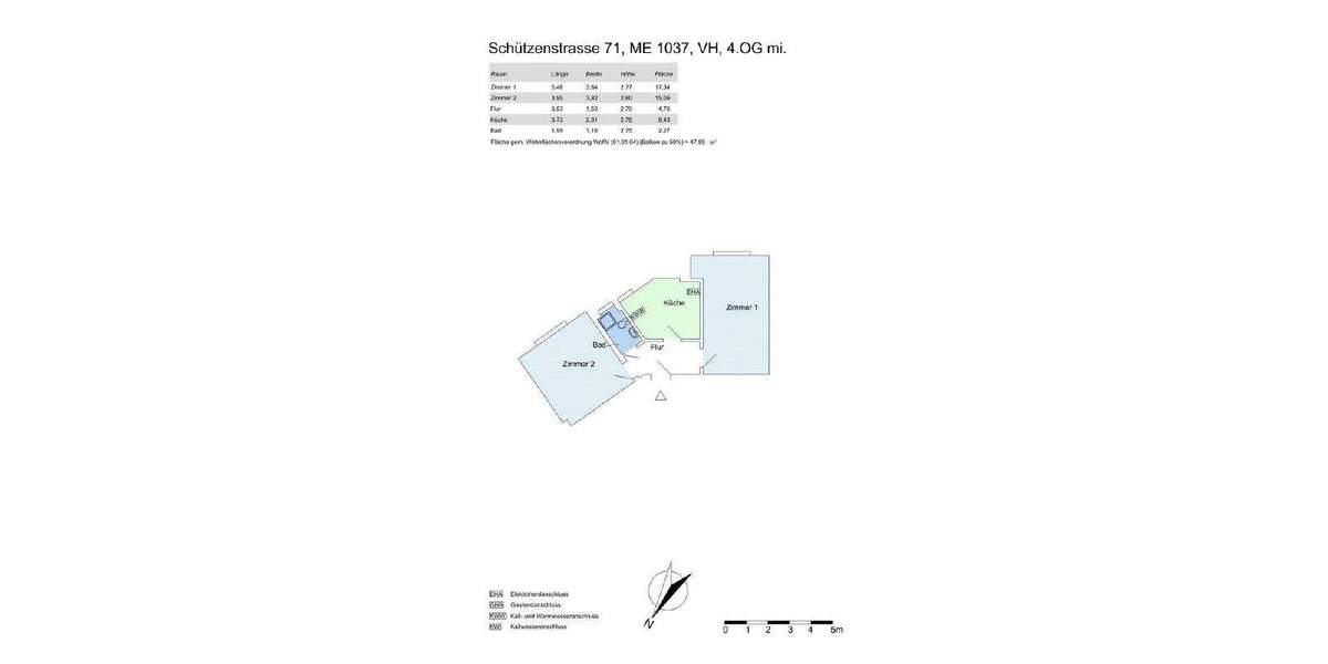 Etagenwohnung Hamburg Bahrenfeld - 2 Zimmer, 47 m&sup2;, 958&euro; | Angebot:25669446