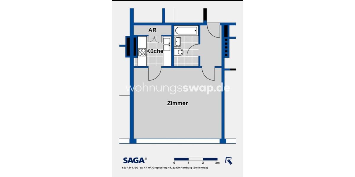Etagenwohnung Hamburg Wandsbek - 1 Zimmer, 46 m&sup2;, 469&euro; | Angebot:25765225