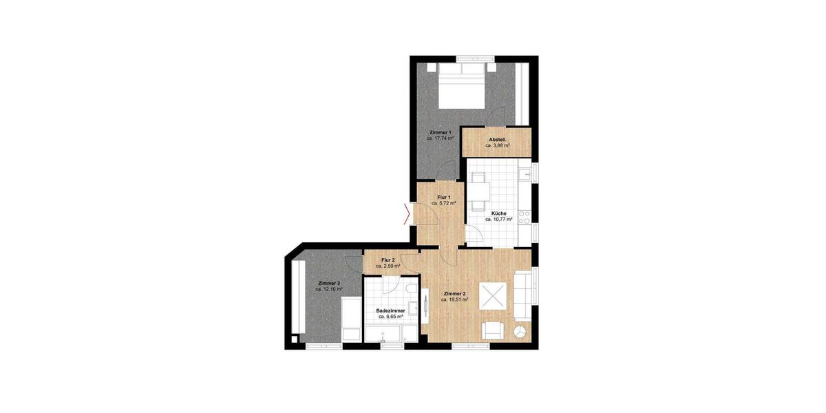 Etagenwohnung Hamburg Marienthal - 3 Zimmer, 200.000&euro; | Angebot:25987147