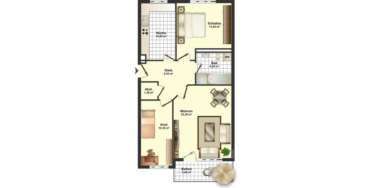 Etagenwohnung Norderstedt Friedrichsgabe - 3 Zimmer, 78 m&sup2;, 1.200&euro; | Angebot:24747970