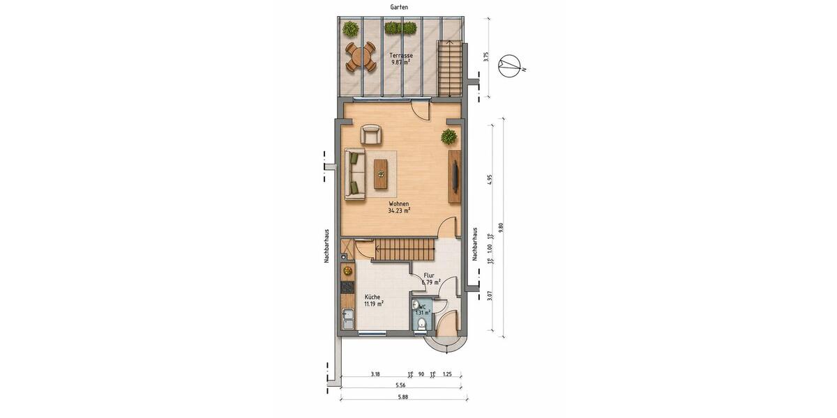 Reihenhaus Norderstedt - 3.5 Zimmer, 113 m&sup2;, 395.000&euro; | Angebot:26663394