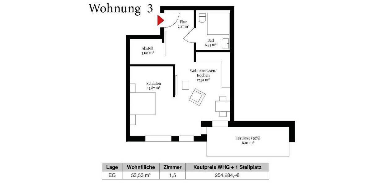 Etagenwohnung Horneburg - 1 Zimmer, 53 m&sup2;, 267.650&euro; | Angebot:25689050
