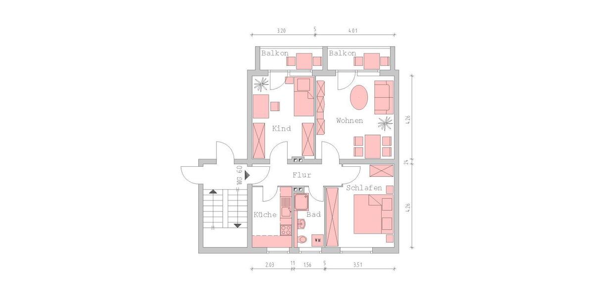 Etagenwohnung Norderstedt Friedrichsgabe - 3 Zimmer, 60 m&sup2;, 715&euro; | Angebot:26195071