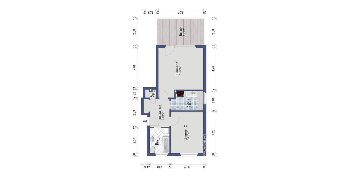 Etagenwohnung Hamburg Wellingsbüttel - 2 Zimmer, 58 m&sup2;, 279.500&euro; | Angebot:25801065