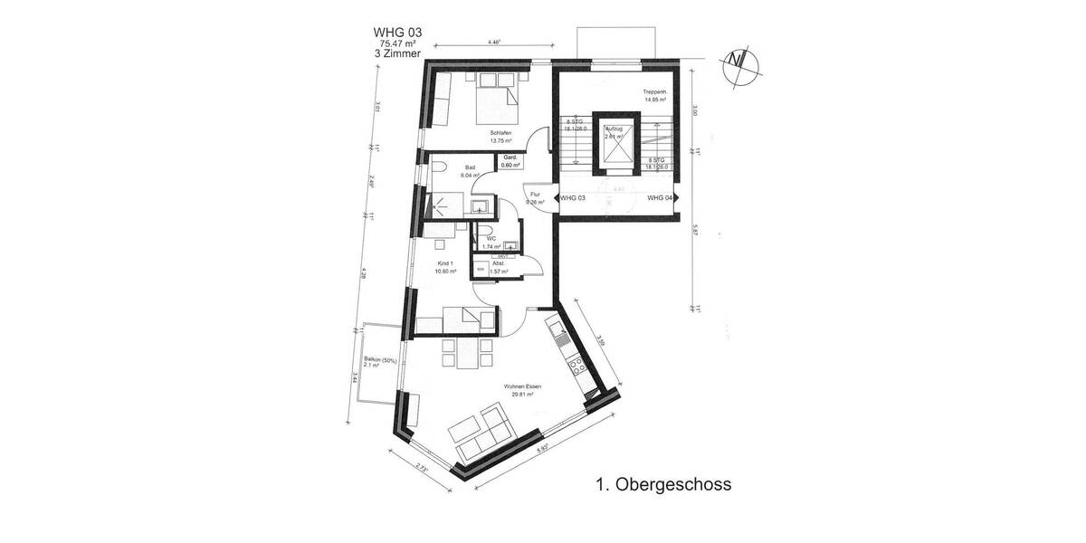 Etagenwohnung Hamburg Marienthal - 3 Zimmer, 75 m&sup2;, 529.000&euro; | Angebot:26094189