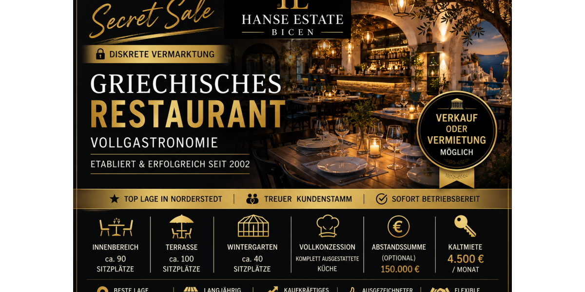 VERKAUF oder Vermietung! Restaurant mit Terrasse und Wintergarten in Top-Lage! - Gewerbeobjekt Norderstedt Garstedt | Angebot:27121335