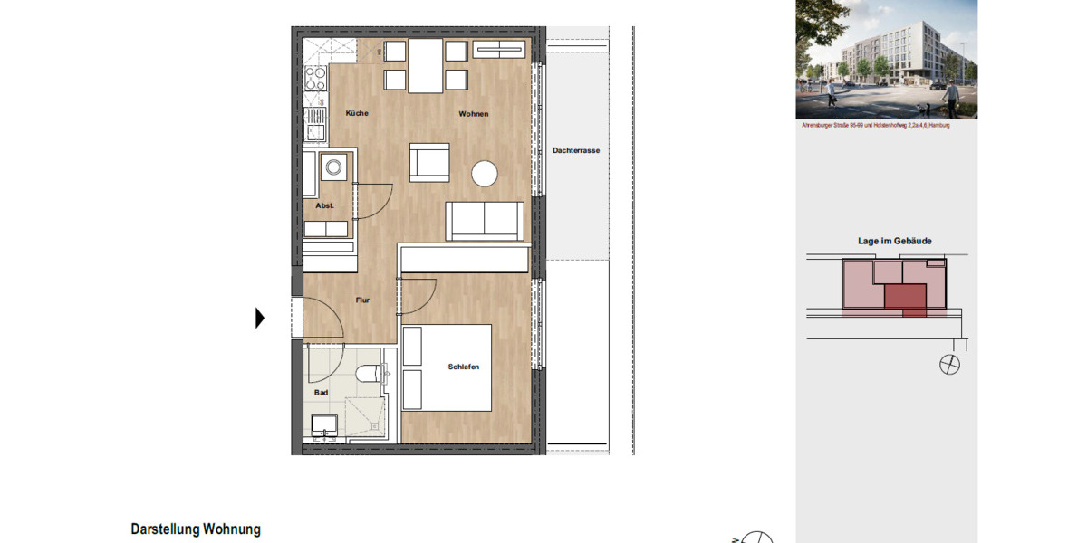 Etagenwohnung Hamburg Wandsbek - 2 Zimmer, 50 m&sup2;, 1.225&euro; | Angebot:26376924