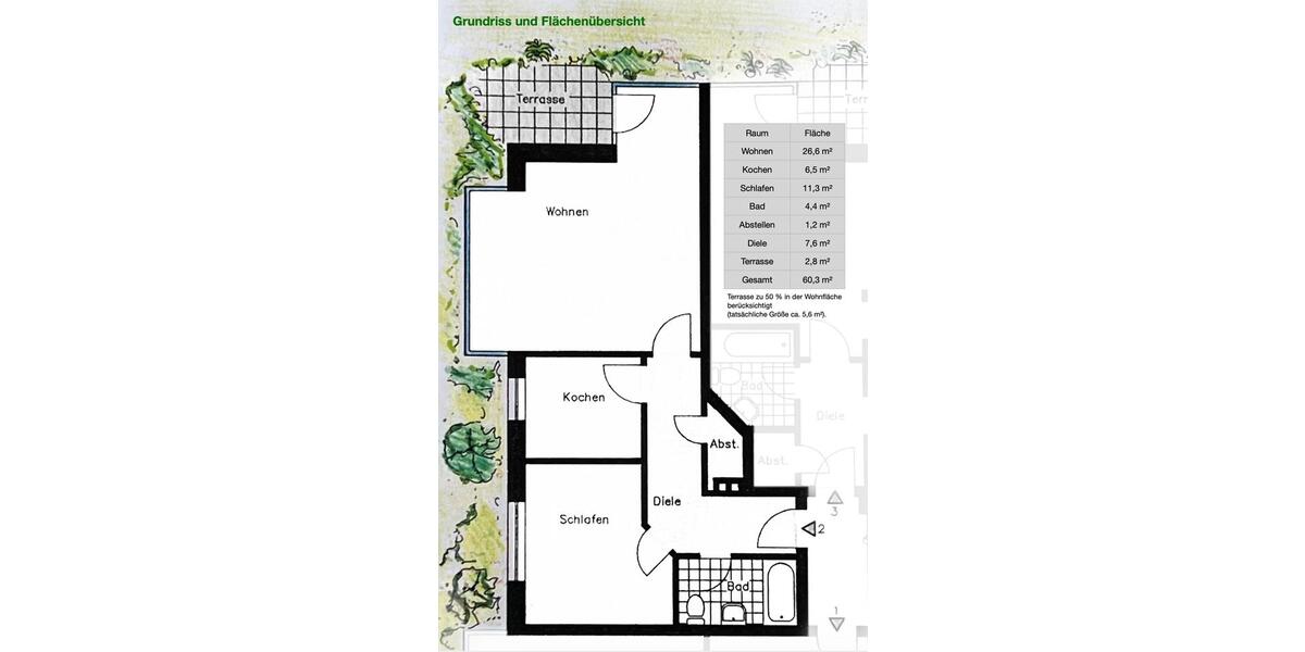 Erdgeschoßwohnung Hamburg Wandsbek - 2 Zimmer, 60 m&sup2;, 398.000&euro; | Angebot:26384562