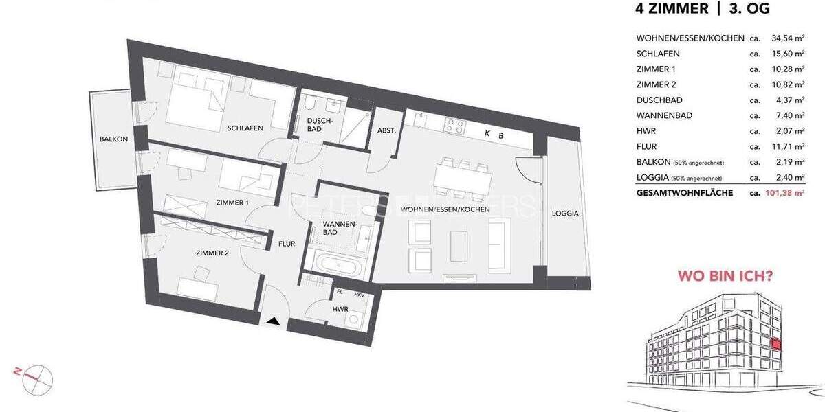 Etagenwohnung Hamburg Altona-Altstadt - 4 Zimmer, 101 m&sup2;, 909.900&euro; | Angebot:25701311