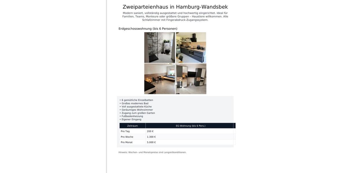 Wohnen auf Zeit Airbnb Monteurswohnung 9 zimmer