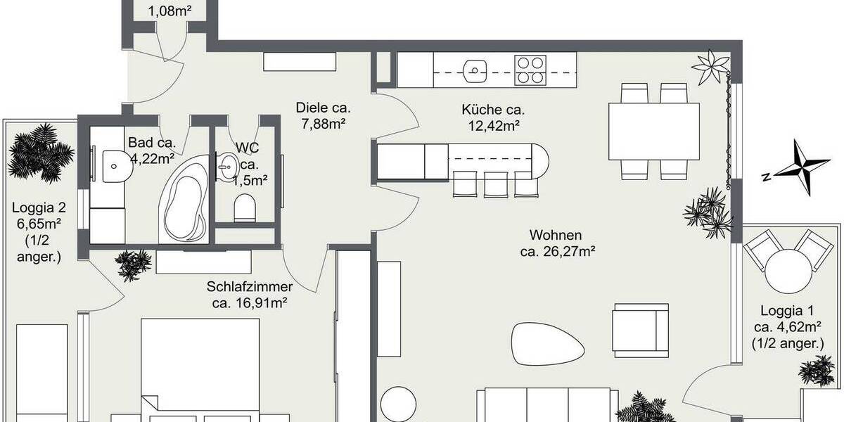 Etagenwohnung Hamburg Jenfeld - 2 Zimmer, 75 m&sup2;, 279.000&euro; | Angebot:26595818