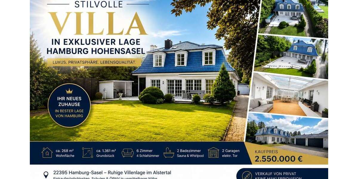 Einfamilienhaus Hamburg Sasel Sasel - 6 Zimmer, 268 m&sup2;, 2.495.000&euro; | Angebot:27116219
