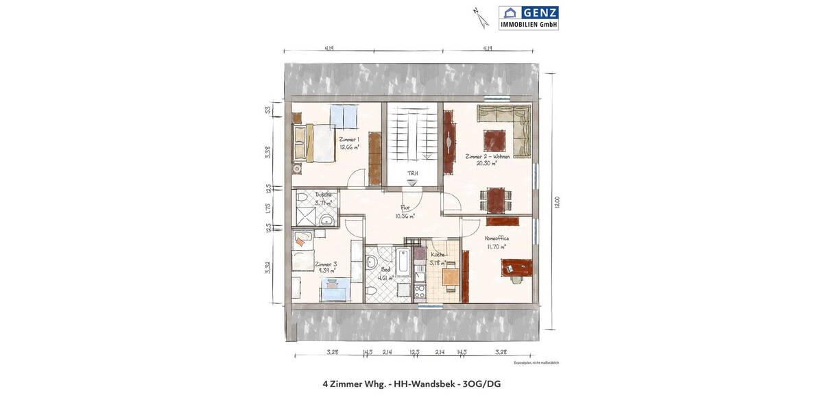 Etagenwohnung Hamburg Bramfeld - 4 Zimmer, 78 m&sup2;, 860&euro; | Angebot:26331594