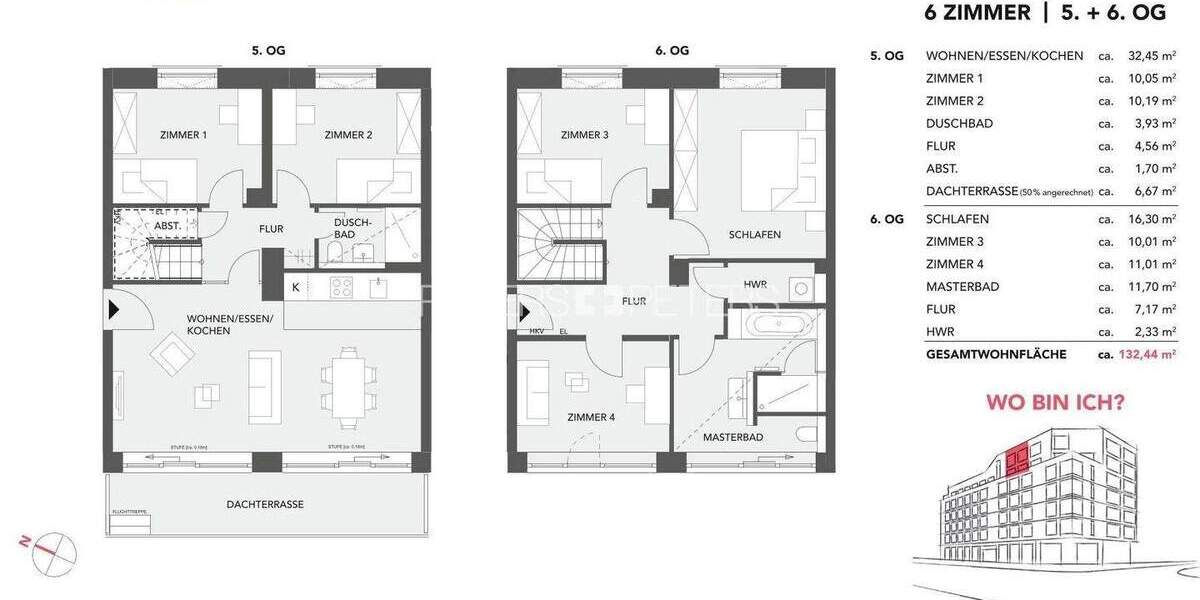 + Buntes Treiben auf zwei Ebenen: Ihre Maisonette-Wohnung mit eigener Dachterrasse! + 6 zimmer