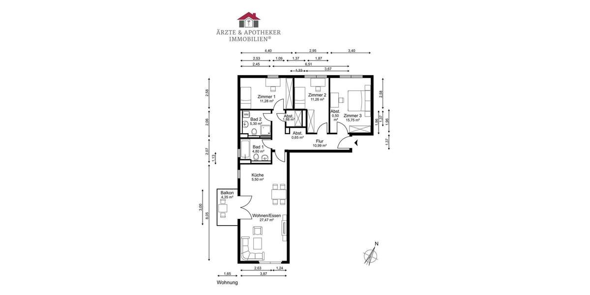 Etagenwohnung Hamburg St. Georg - 4 Zimmer, 97 m&sup2;, 725.000&euro; | Angebot:25776507
