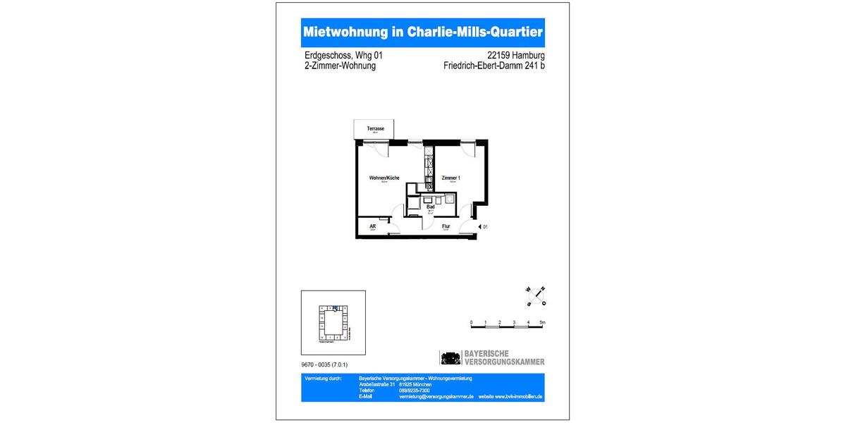 Erdgeschoßwohnung Hamburg Wandsbek - 2 Zimmer, 53 m&sup2;, 956&euro; | Angebot:26621531