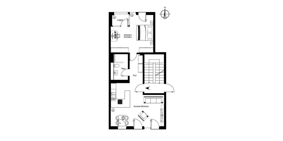 Etagenwohnung Hamburg Jenfeld - 2 Zimmer, 61 m&sup2;, 1.270&euro; | Angebot:26851280