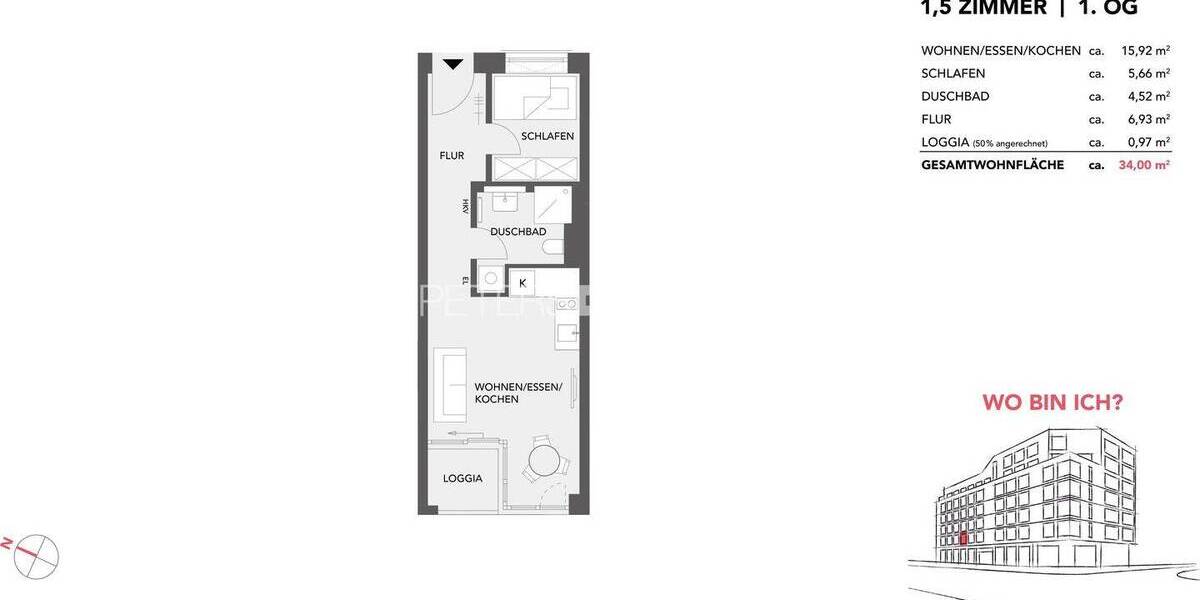 Etagenwohnung Hamburg Altona-Altstadt - 1 Zimmer, 34 m&sup2;, 329.900&euro; | Angebot:26017965