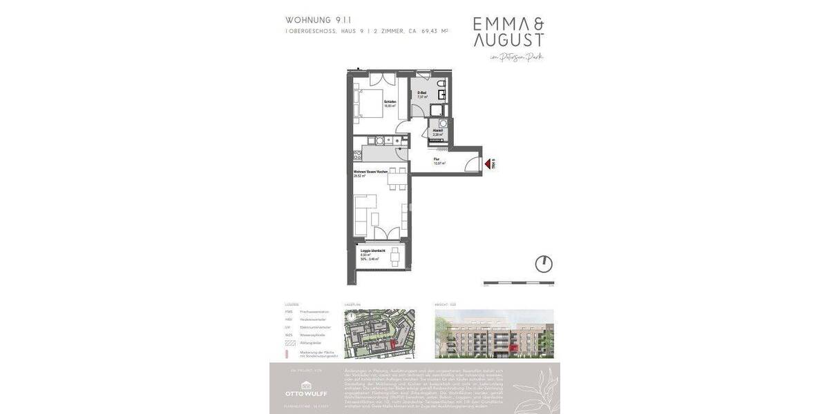 Etagenwohnung Hamburg Groß Borstel - 2 Zimmer, 69 m&sup2;, 1.499&euro; | Angebot:26894273