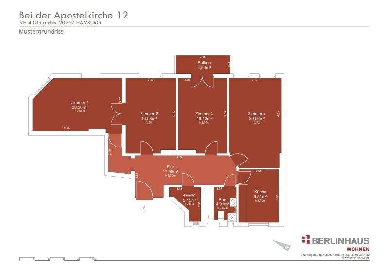 Etagenwohnung Hamburg Eimsbüttel - 4 Zimmer, 111 m&sup2;, 2.345&euro; | Angebot:25675818