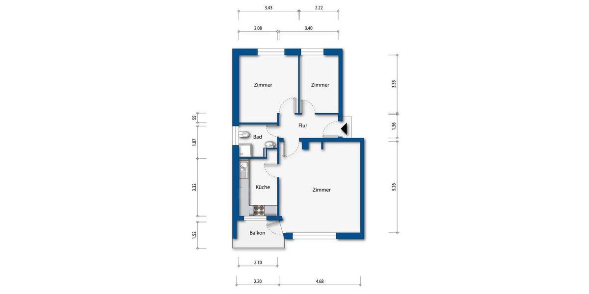 Etagenwohnung Hamburg Hohenfelde - 3 Zimmer, 61 m&sup2;, 425.000&euro; | Angebot:26887969