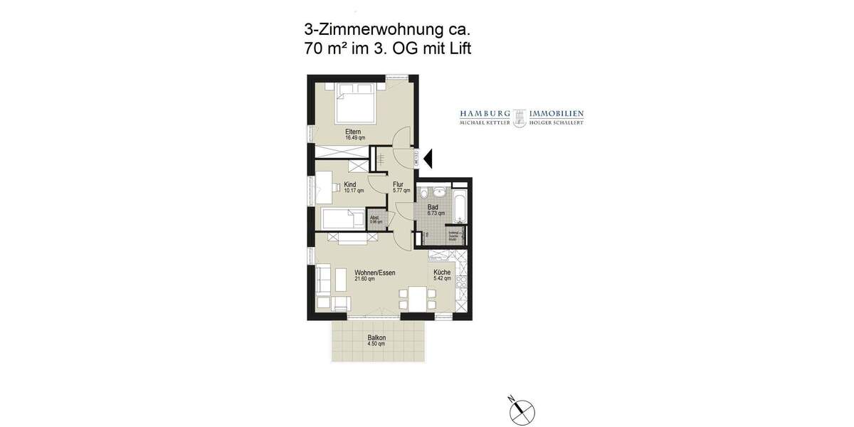Etagenwohnung Hamburg / Langenhorn Langenhorn - 3 Zimmer, 71 m&sup2;, 398.000&euro; | Angebot:25680637