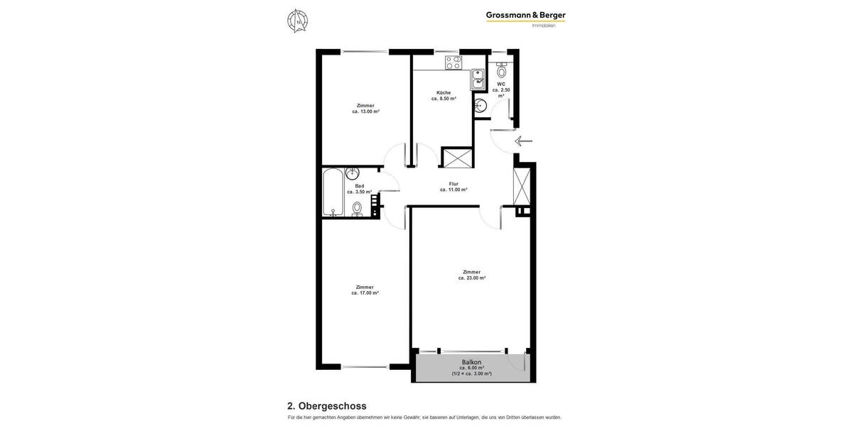 Etagenwohnung Hamburg Winterhude - 3 Zimmer, 81 m&sup2;, 450.000&euro; | Angebot:26401103