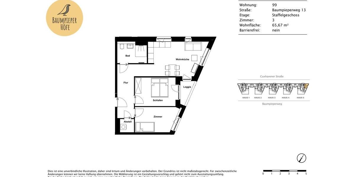 Dachgeschoßwohnung Hamburg Harburg - 3 Zimmer, 66 m&sup2;, 1.040&euro; | Angebot:25898897