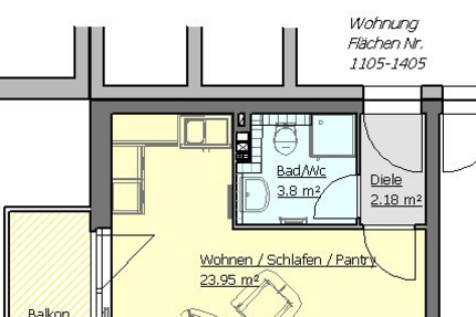 Wohnung Ahrensburg - 1 Zimmer, 33 m&sup2;, 414&euro; | Angebot:25627106