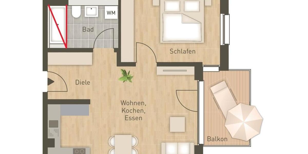 Etagenwohnung Hamburg Wandsbek - 2 Zimmer, 58 m&sup2;, 389.000&euro; | Angebot:26882171
