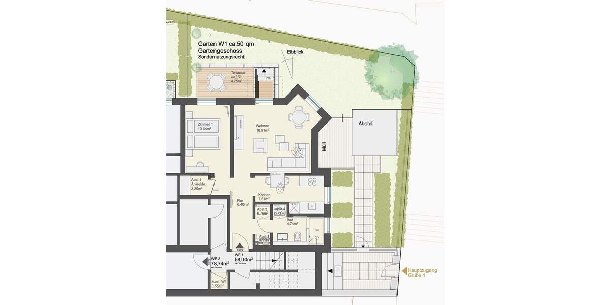 Etagenwohnung Hamburg Blankenese - 2 Zimmer, 58 m&sup2;, 595.000&euro; | Angebot:25654260