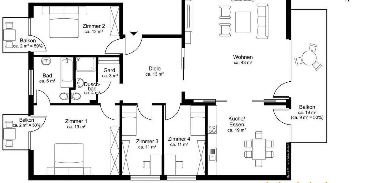 Etagenwohnung Hamburg Othmarschen - 5 Zimmer, 155 m&sup2;, 995.000&euro; | Angebot:25687319