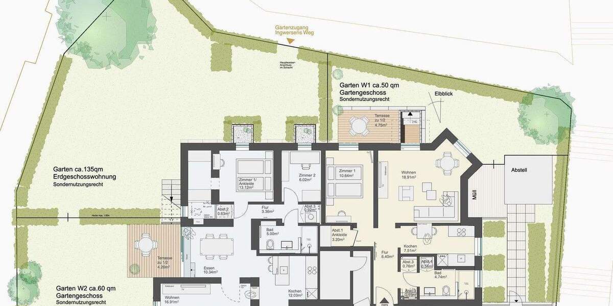 Etagenwohnung Hamburg Blankenese - 2 Zimmer, 58 m&sup2;, 595.000&euro; | Angebot:25654260